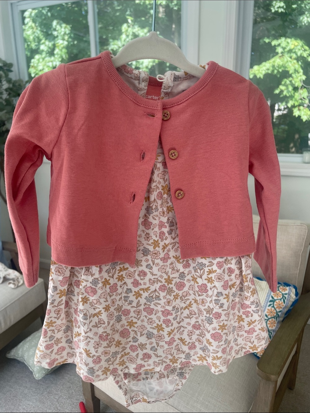 Carter's Coral Pink Cardigan with Floral Dress